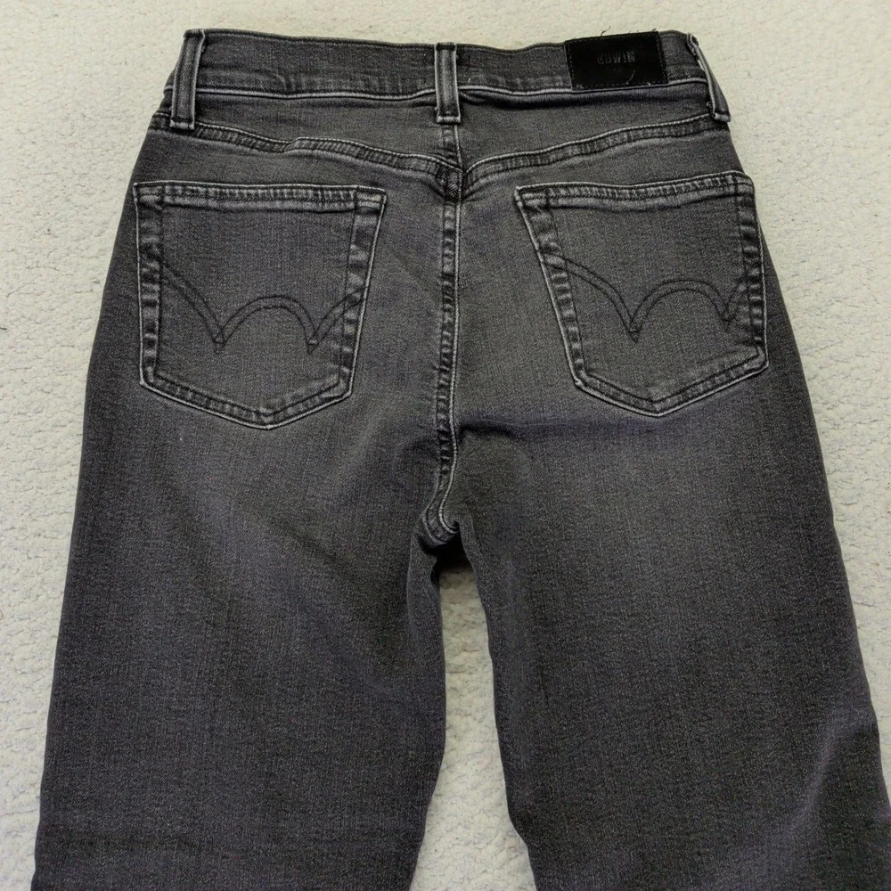 Edwin Bree Slim Straight Jeans Womens 25‎ Ash Black Faded Raw Hem Made in USA